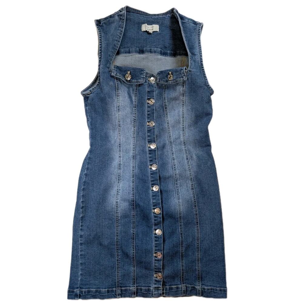 Love Tree Denim Mini Dress Womens Medium Button Front Y2K Bodycon Western